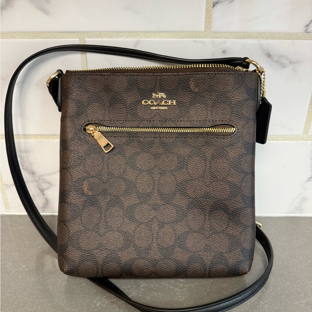 Coach Signature Brown and Black Crossbody Bag
